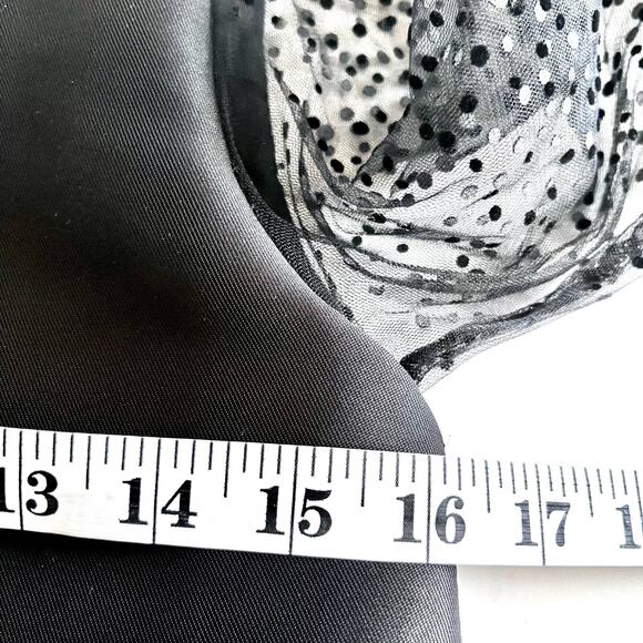 Senorita Limoniez black satin tunic dress with sheer tulle dot sleeeves size 14 - Picture 7 of 7